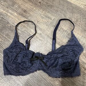 Victoria's Secret Navy Blue Lace Bra with Black Bow Detail